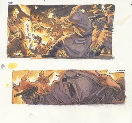 Juanjo Guarnido | Blacksad, Tome 2, Artic-Nation, Recherches de cases, cases n°1 et 3 planche 37 | Galerie 9ème Art