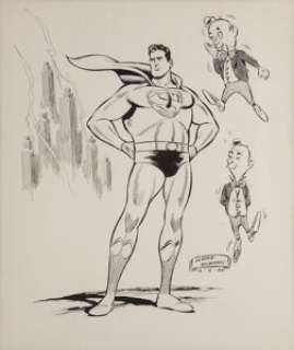 Wayne Boring Superman and Mr. Mxyzptlk Illustration Original Art (undated).  The Man of Steel is surrounded by -