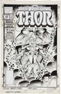 M. C. Wyman and Mike DeCarlo Thor #479 Cover Original Art (Marvel, 1994). Don Blake shares space with his -