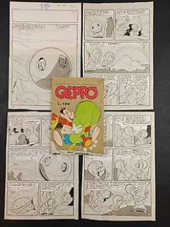 Sandro Dossi | Geppo n. 12 - Sandro Dossi - 4x Tavole Originali "Zigo Zago in: Oro Nocivo" - Page volante - Exemplaire unique - (1965) | Catawiki