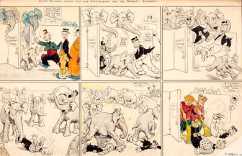 Frederick Opper Happy Hooligan Partial Sunday Comic Strip Original Art (King Features, undated). The Hooligan -