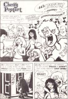 Larry Welz Cherry Poptart #2 "Le‘s Party" Pages 1-3 Original Art (Last Gasp, 1985). There‘s drama galore -