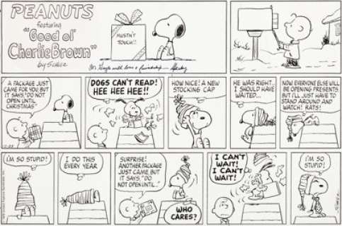 Charles Schulz Peanuts Charlie Brown and Snoopy Christmas Sunday Comic Strip Original Art dated 12-23-79 (United - | Heritage