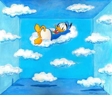 Tony Fernandez | Donald Duck Inspired By René Magritte’s Puffy White Clouds - Original Painting - Tony Fernandez Signed - Acrylic Art - Original Artwork | Catawiki