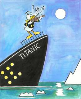 Tony Fernandez, Disney Artist | Donald Duck Is The Last Musician of Titanic - Original Painting - Tony Fernandez Signed - Watercolor Painting - Original Artwork | Catawiki