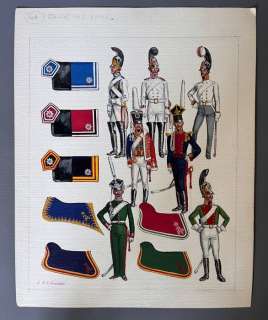 Funcken, Fred & Liliane | Funcken, Fred & Liliane - Dessin original couleur - L’Uniforme & armes soldats 1er Empire - Russie - La garde impériale - (1969) | Catawiki