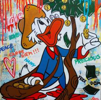 Caterina Lemma(Katy) | Zio Paperone - Scrooge and his precious tree - Acrylic on Canvas - 40 x 40 cm - (2023) | Catawiki