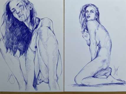 Saco (Signed) | Pin Up - Original drawing -Wünsche der Frauen - Kim and Rachel’ Size: 21 x30 | Catawiki