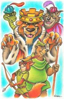 Joan Vizcarra | Robin Hood, Prince John, Little John, Sir Hiss and the Sheriff of Nottingham - Original Drawing - Joan Vizcarra Signed - 50 x 32 cm - Pencil Art - Original Artwork | Catawiki