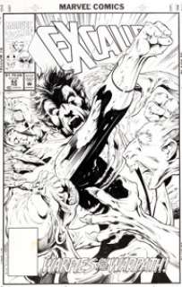 Alan Davis and Mark Farmer Excalibur #62 Cover Original Art (Marvel, 1993). Nightcrawler punches his way out -