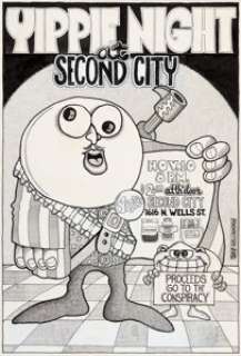Skip Williamson "Yippie Night at Second City" Poster Illustration Original Art (c. 1969). The 1968 -
