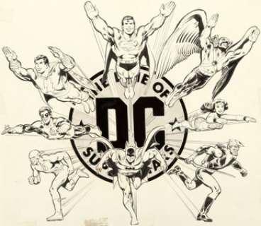 Neal Adams and Dick Giordano Super DC Calendar 1976 Back Cover Illustration Original Art (DC, 1975).... | Heritage