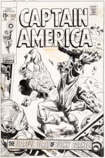 Marie Severin, Frank Giacoia, and John Romita Sr. Captain America #132 Cover Original Art (Marvel, 1970)....