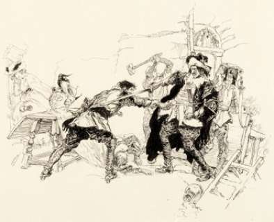 Joseph Clement Coll Sword Fight Illustration Original Art (undated).... | Heritage
