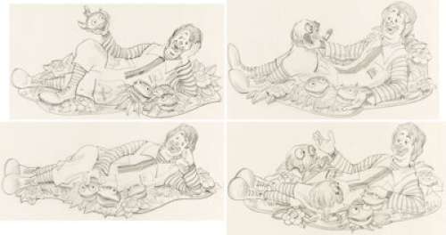 Ronald McDonald Reclining Dimensional Character Plaque Concept Drawings by Wes Cook Original Art Group of 4 (McDonald’s/Setmak... (Total: 4 Original Art) | Heritage