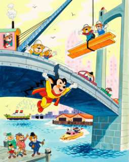  - Terrytoons Mighty Mouse Jigsaw Puzzle Box Cover Original Art (Whitman Publ., c. 1960s)....