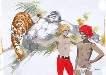 Frank Pé - Simon | Zoo & Corentin, grande illustration au crayon gras… | Millon