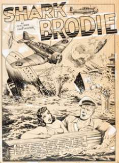 Winter, Chuck (comic artist) - Chuck Winter Fight Comics #19 Shark Brodie Splash Page 1 Original Art (Fiction House, 1942)....