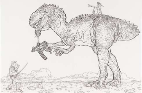 Darrow, Geof - Geof Darrow Shaolin Cowboy versus T-Rex Illustration Original Art (c. 2000s). ...