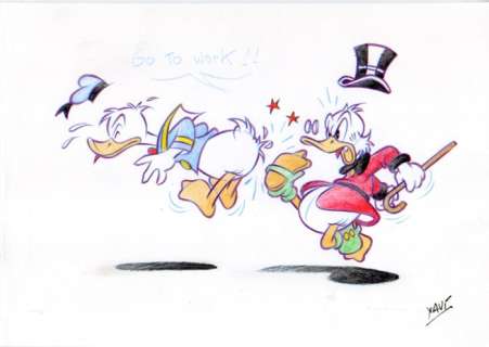 Xavi (Xavier Vives Mateu) | Uncle Scrooge - Donald, go to work! - Signed Original Artwork by Xavi - (2023) | Catawiki