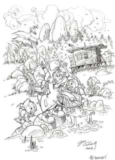 Sergio Cabella | Topolino - Uncle Scrooge and the Junior Woodchucks - Return to Klondike - unpublished ink art by Sergio Cabella - Page volante - (2023) | Catawiki