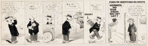 Rube Goldberg | Foolish Questions No. 100,772 "Straw Hat Efficiency" Daily Comic Strip Original Art dated 6-28 (King Features Syndicate, c. 1920s). | Heritage