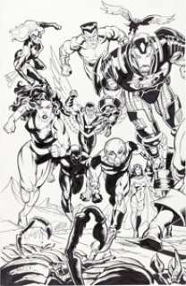 Kieron Dwyer and Rick Remender Avengers #60 Double Splash Page 14-15 Original Art (Marvel, 2002). (Total: 2 Original Art)