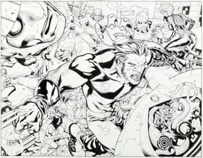 Yanick Paquette and Serge LaPointe Ultimate X-Men #84 Double Splash Pages 4-5 Original Art (Marvel, 2007).