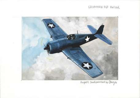 Bunya Watanabe’s Hand-Drawn Color Illustration "GRUMMAN F6F Hellcat" | Mandarake (Big Web)
