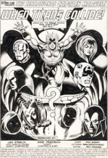 Jim Starlin, Dan Green, and John Romita Sr. Captain Marvel #28 Splash Page 1 Original Art (Marvel, 1973).