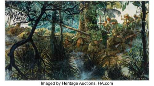 James Dietz Guadalcanal Paperback Novel Wraparound Cover Painting Original Art (Jove Books, 1983).