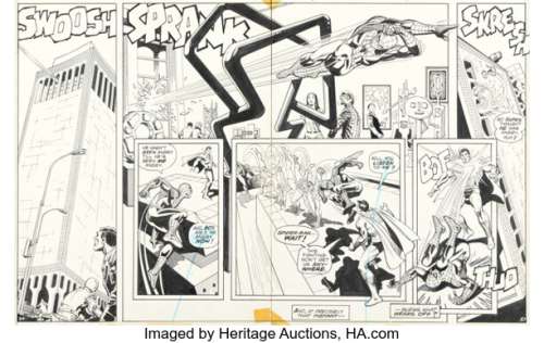 Ross Andru and Others Superman vs. The Amazing Spider-Man Double Page Spread 11-12 Original Art (Marvel/DC, 1976). (Total: 2 Original Art)