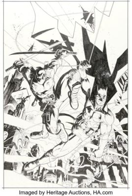 Adam Kubert Deadpool / Batman #1 Third Printing Variant Cover Original Art (Marvel/DC, 2025).