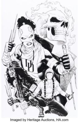 Paulo Siqueira Daredevil: Unleash Hell - Red Band #5 Elektra and Ghost Rider Cover Original Art (Marvel, 2025).