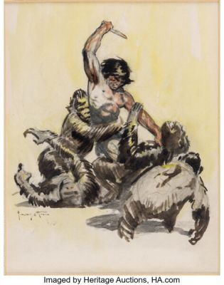 Frank Frazetta Tarzan and the Lion Man Cover Preliminary Original Art (Ace, 1963). | Heritage