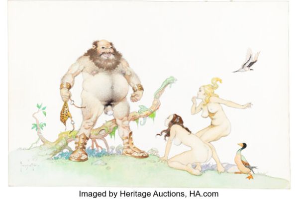 Frank Frazetta "Beauties and the Beast" Erotic Illustration Original Art (c. 1975-1985). | Heritage