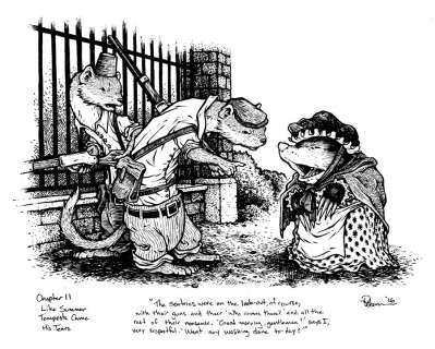 David Petersen | Mole spies on the Weasels Original Art | David Petersen