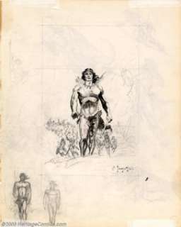 Frank Frazetta - Original Sketches, Tarzan and Dinosaurs (undated). This large sketch page, filled with pencil - | Heritage