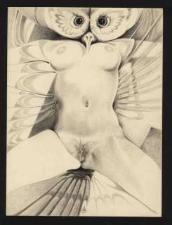 Adam Yvon | Yvon Adam - Erotique - Dessin original "Femme Hibou" - (2005) | Catawiki