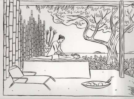 Loustal Jacques de | Â«MassageÂ». Encre de Chine sur papier. Format 32 x 24 | Tessier Sarrou