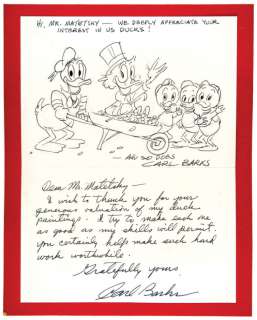 CARL BARKS UNCLE SCROOGE, DONALD DUCK & NEPHEWS ORIGINAL SPECIALTY ART ON NOTE CARD. | Hake’s