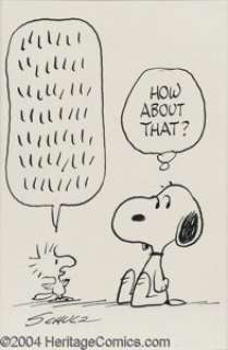 Charles Schulz - Peanuts "Woodstock Babble" Snoopy Original Art (undated). The key to a good newspaper - | Heritage