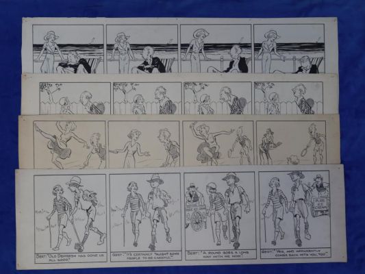 FOUR INK FOUR NEWSPAPER PANEL COMIC STRIPS, UNSIGNED OR ATTRIBUTED | misc / divers