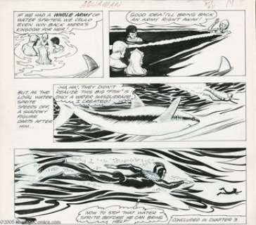 Nick Cardy - Aquaman #11, page 16 Original Art (DC, 1963). Sharks alive! Aquaman, Mera, and Aqualad confer with a -