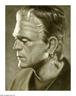 Mark Romanoski - Frankenstein Illustration Original Art (undated). As Colin Clive’s Frankenstein shouts, - | Heritage