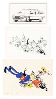 Bédu | Ensemble de 2 dessins originaux : "Clifton et les Chats" et "Citroën BX19GTI". avec un calque. | Sotheby’s