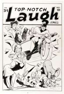 Bob Montana - Top-Notch Laugh Comics #31 Cover Original Art (MLJ, 1942).  Black Hood, Pokey Oakey, Snoop McGook, -