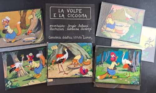 Saviozzi, Adriana - 10 Original colour page - La Volpe e la Cicogna | Catawiki