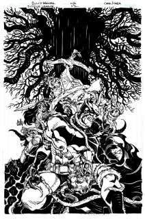 Cully Hamner - Justice League #52 Cover (Batman, Superman, Wonder Woman, Green Lantern Engulfed By Tree, Frank Miller Style!)