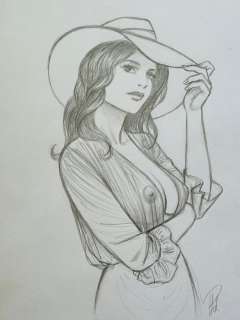 Paturaud, Laurent - 1 Original preliminary drawing - Lady with a hat - 2018 | Catawiki